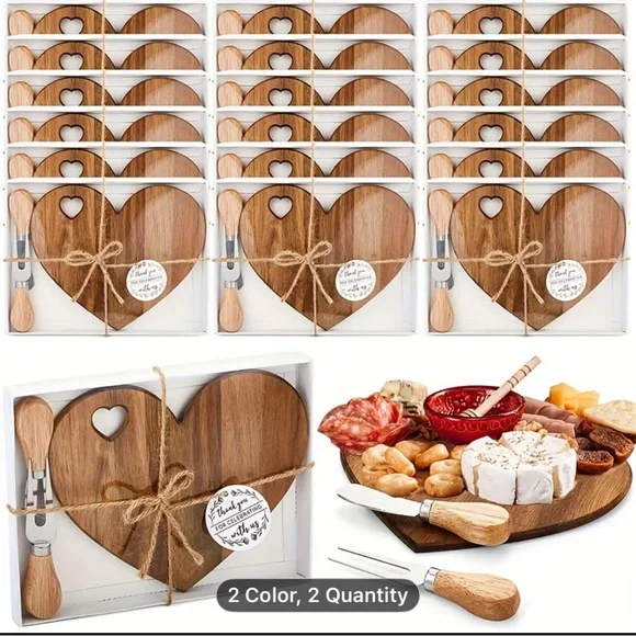 Heart-Shaped Bamboo Cheese Board Set, Charcuterie Board. - Picture 4 of 9